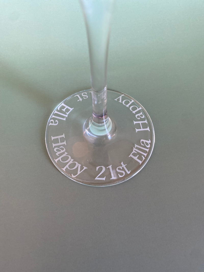 Ella's Birthday is celebrated in a simple and elegant way, on the base of her new wine glass.
