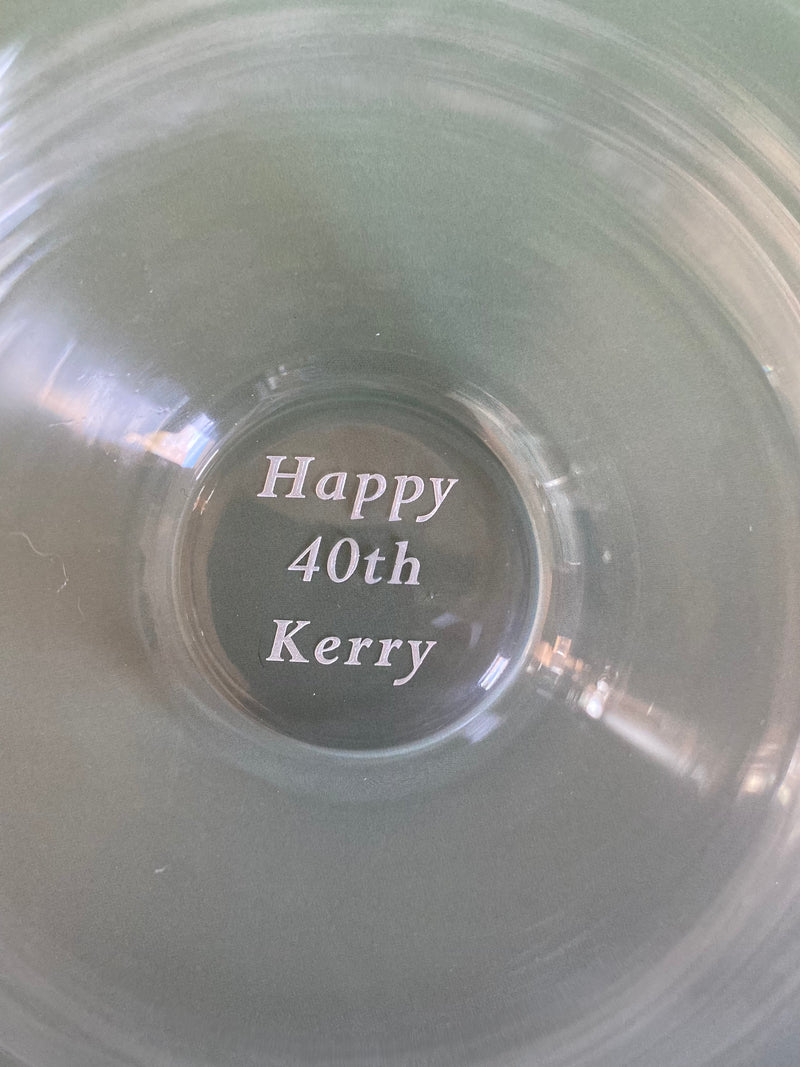 Kerry as a simple and elegant keepsake in a stemless wineglass from her friends.